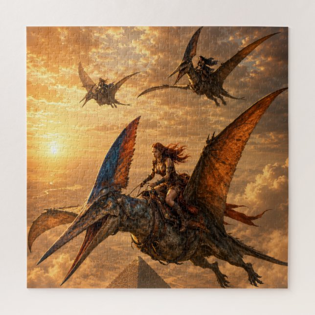 Sunset Riders Over the Pyramids Jigsaw Puzzle (Vertical)