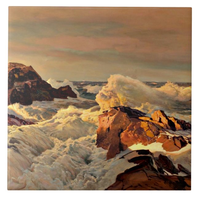 Sunset Rocks, painting by Frederick Waugh Ceramic Tile (Front)