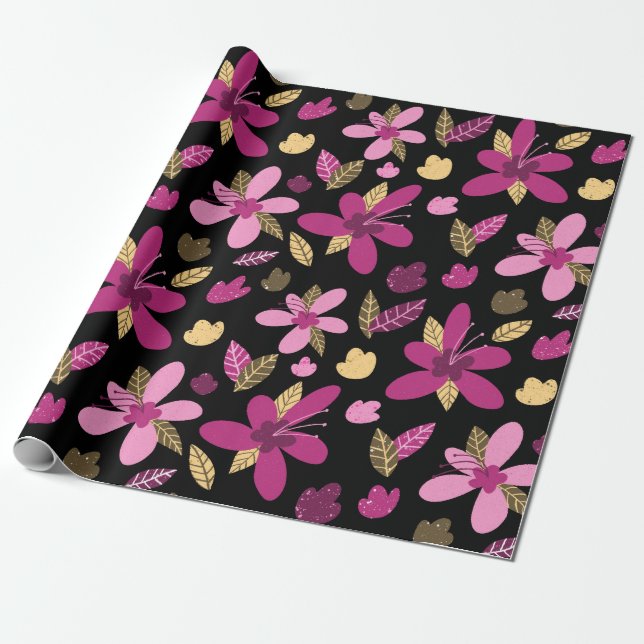 Sunset Romance Flowers Wrapping Paper (Unrolled)