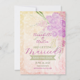 Sunset Rose blush sheer bow Bouquet Invitation