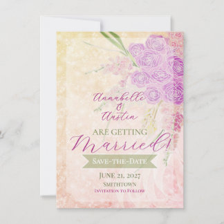 Sunset Rose blush sheer bow Bouquet Invitation