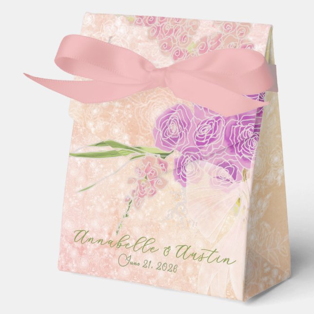 Sunset Rose- Coquette blush bow Bouquet Favour Box (Front)