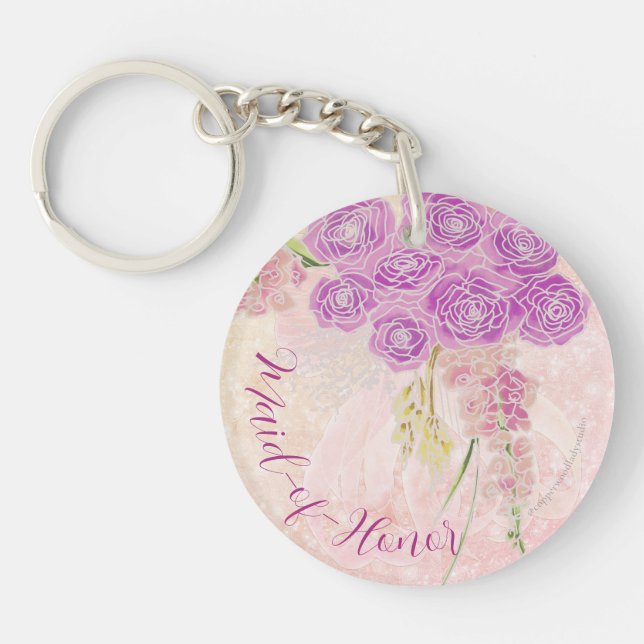Sunset rose Sheer bow Bouquet Maid-of-Honor  Key Ring (Front)