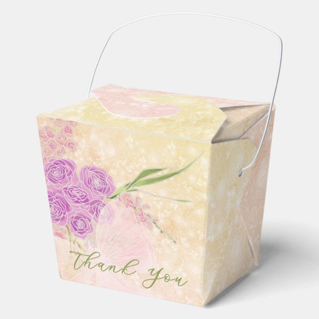 Sunset roses and blush Coquette Bow Bouquet Favour Box (Front)