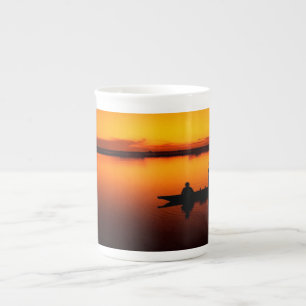 Sunset, Rowing Boat Silhouette-16497 Bone China Mug