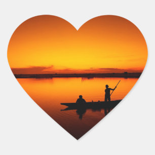 Sunset, Rowing Boat Silhouette-16497 Heart Sticker