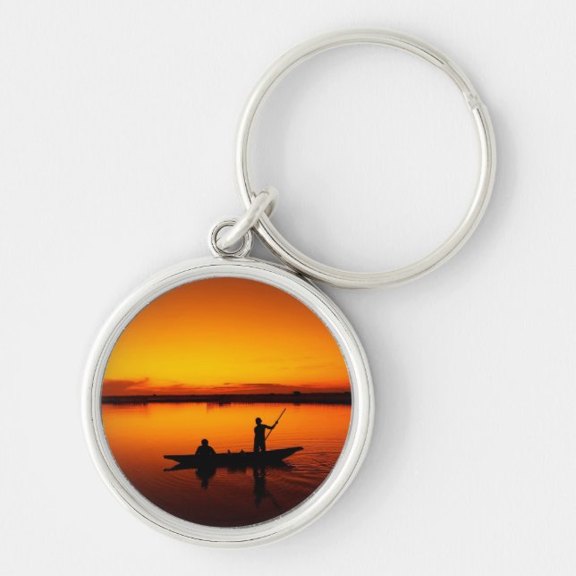 Sunset, Rowing Boat Silhouette-16497 Key Ring (Front)