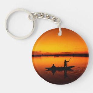 Sunset, Rowing Boat Silhouette-16497 Key Ring