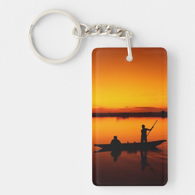 Sunset, Rowing Boat Silhouette-16497 Key Ring (Front)