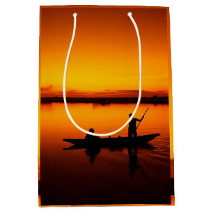 Sunset, Rowing Boat Silhouette-16497 Medium Gift Bag