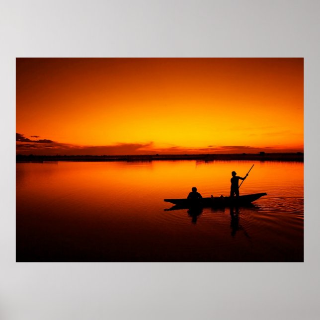 Sunset, Rowing Boat Silhouette-16497 Poster (Front)