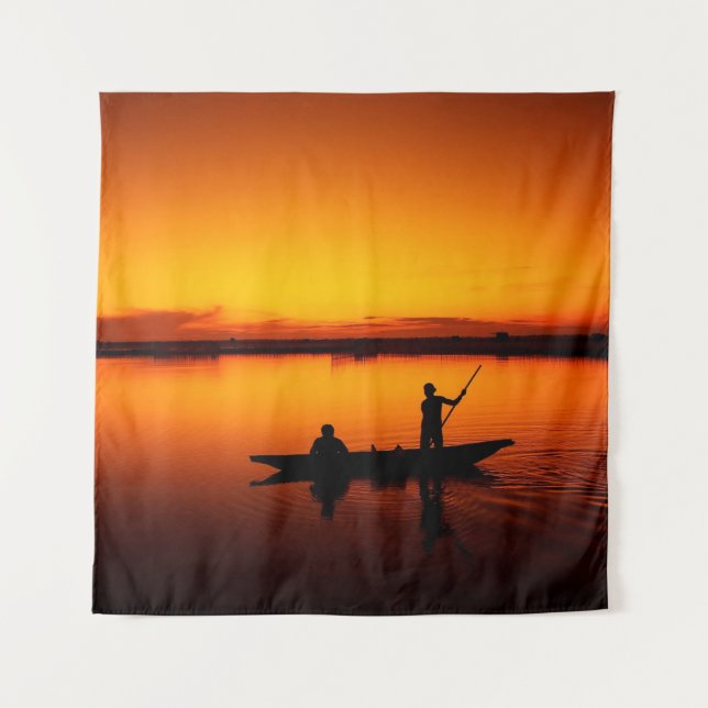 Sunset, Rowing Boat Silhouette-16497 Tapestry (Front)