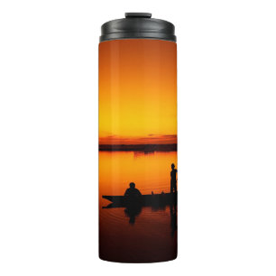 Sunset, Rowing Boat Silhouette-16497 Thermal Tumbler