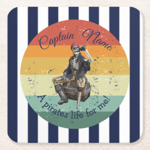 Sunset Rum Skeleton Party Pirate Square Paper Coaster