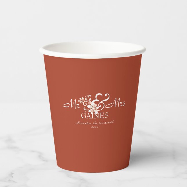 Sunset Rust Shabby Chic Mr & Mr Wedding Paper cup (Front)