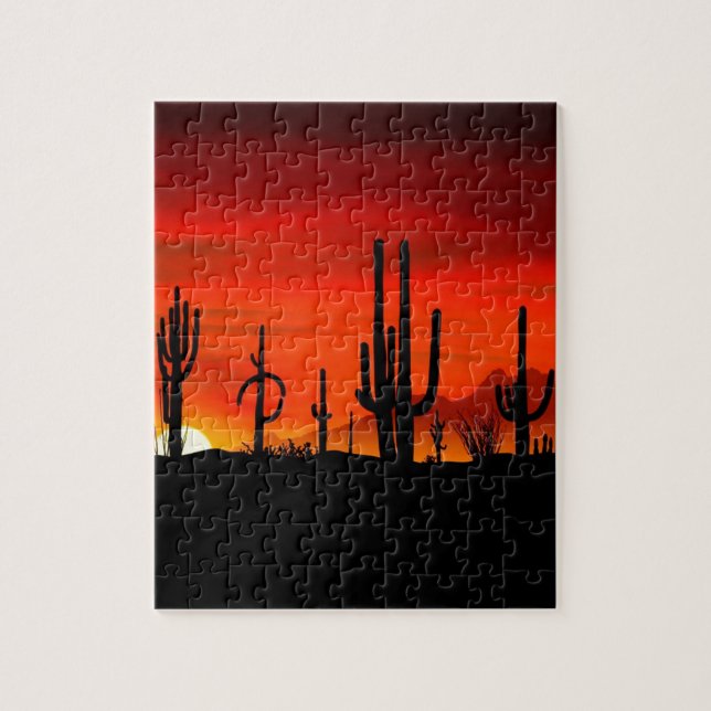 Sunset Saguaros Sonoran Desert Arizona Jigsaw Puzzle (Vertical)