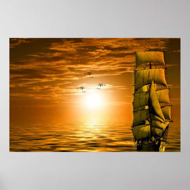 Sunset Sail Boat Poster (Front)