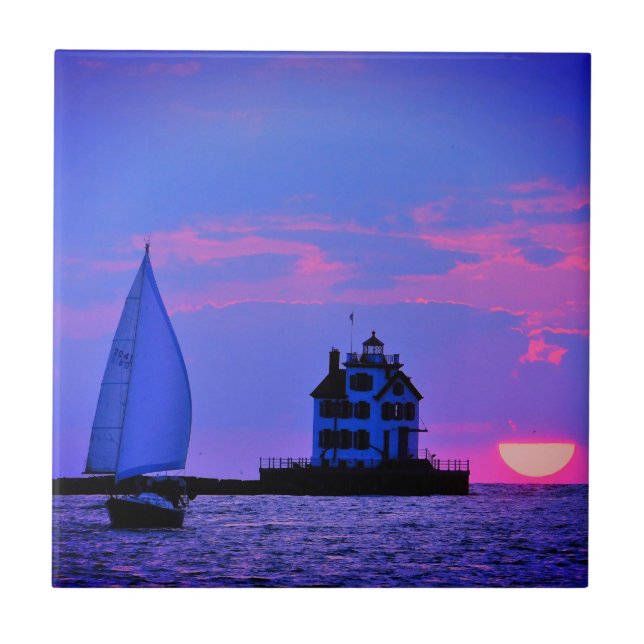 Sunset Sail Ceramic Tile (Front)