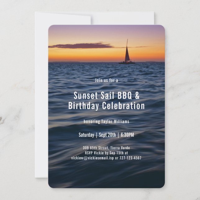 Sunset Sail Contemporary Birthday Invitation (Front)