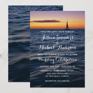 Sunset Sail Modern Nautical Wedding Invitation