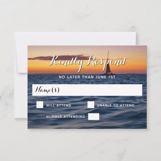 Sunset Sail Modern Nautical Wedding RSVP Card (Front)