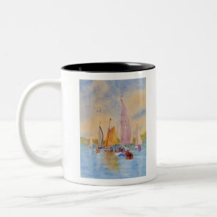 sunset sail Two-Tone coffee mug