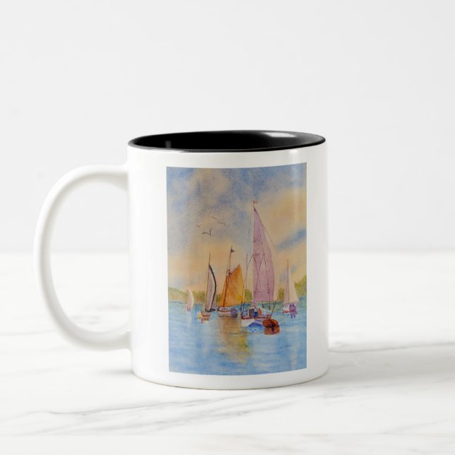 sunset sail Two-Tone coffee mug (Left)