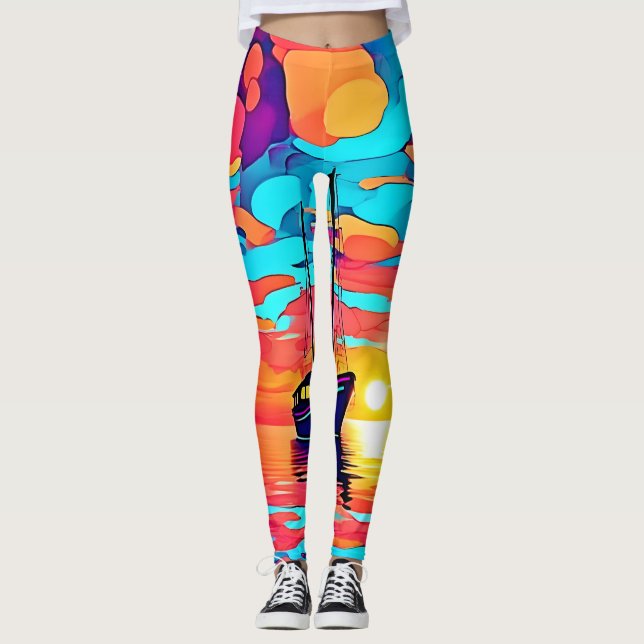Sunset Sailboat Dreamscape Leggings (Front)