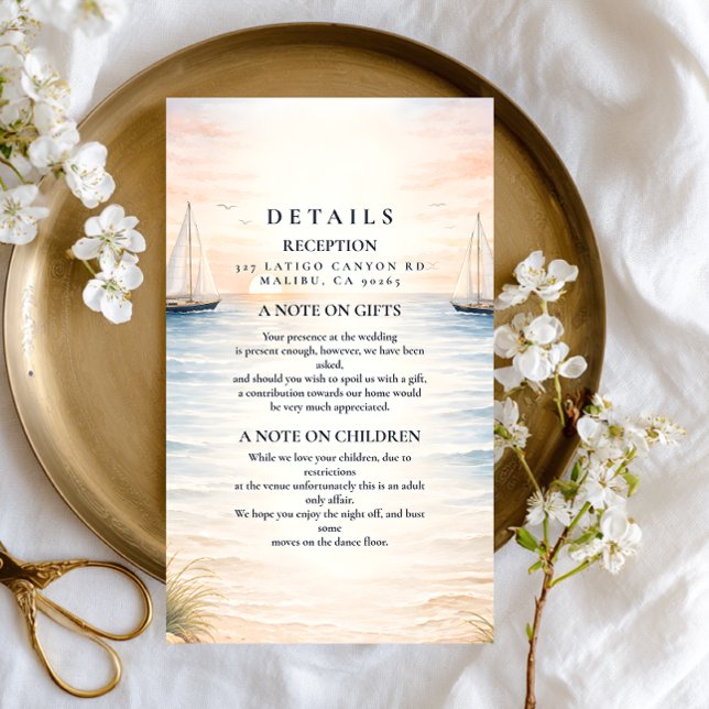 Sunset Sailboat Seaside Wedding Enclosure Card (Creator Uploaded)
