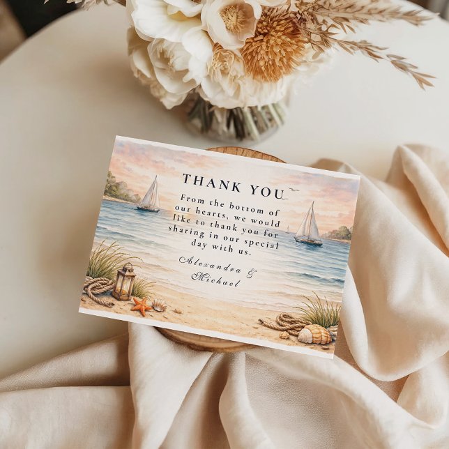Sunset Sailboat Seaside Wedding Thank You Card (Creator Uploaded)