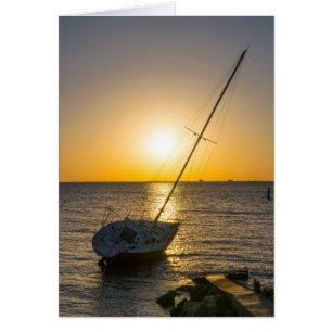 Sunset Sailboat Shipwreck Gulf Breeze Card