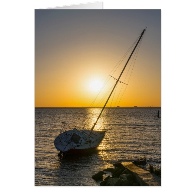 Sunset Sailboat Shipwreck Gulf Breeze Card (Front)