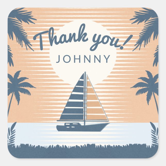 sunset sailboat thank you square sticker (Front)