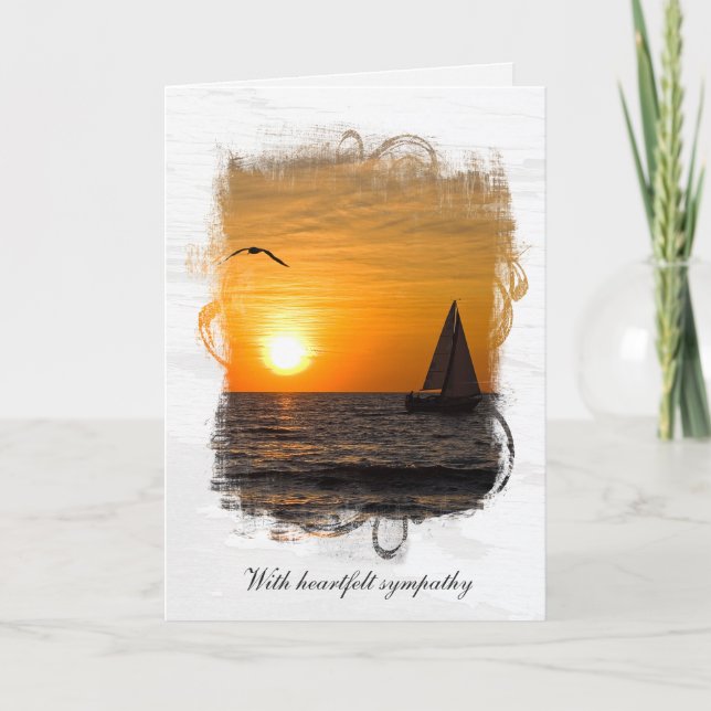 Sunset Sailboat with Seagull Sympathy Card (Front)