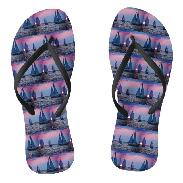 Sunset Sailboats Thongs (Footbed)