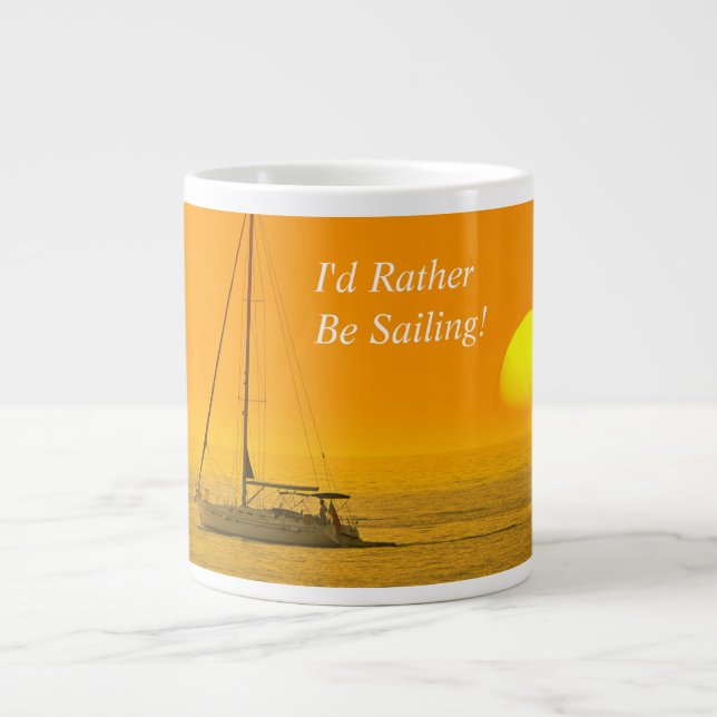 Sunset Sailing Boat, DIY message or Name Large Coffee Mug (Front)