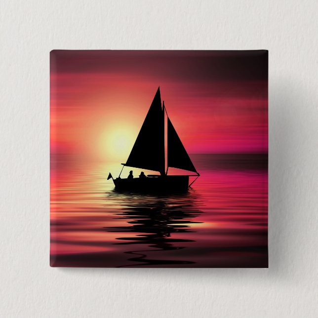 Sunset, Sailing Boat in The Sea-39186 15 Cm Square Badge (Front)