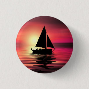 Sunset, Sailing Boat in The Sea-39186 3 Cm Round Badge