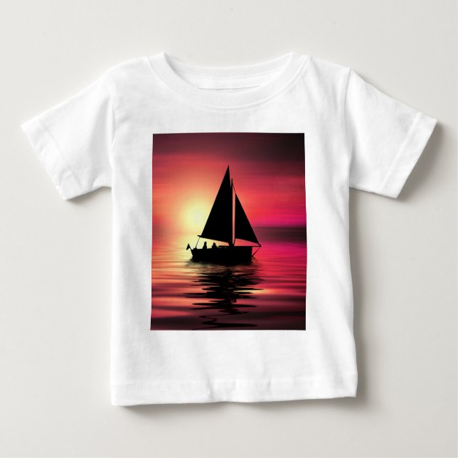 Sunset, Sailing Boat in The Sea-39186 Baby T-Shirt (Front)