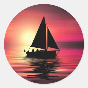 Sunset, Sailing Boat in The Sea-39186 Classic Round Sticker