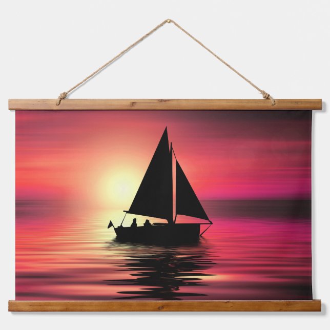 Sunset, Sailing Boat in The Sea-39186 Hanging Tapestry (Front)