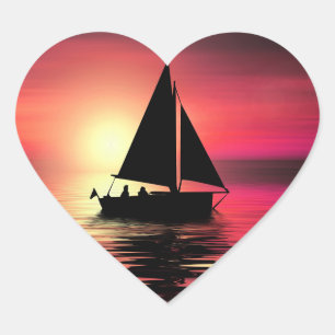 Sunset, Sailing Boat in The Sea-39186 Heart Sticker