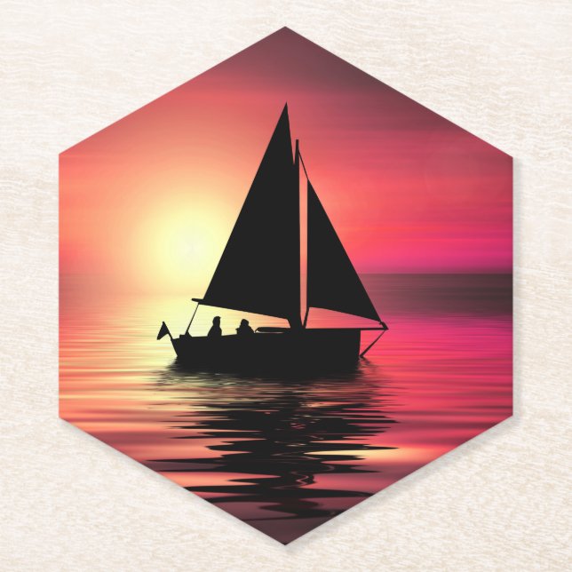 Sunset, Sailing Boat in The Sea-39186 Paper Coaster (Front)