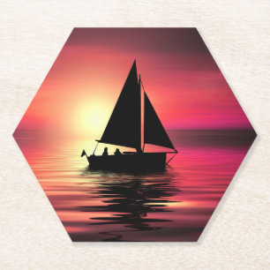 Sunset, Sailing Boat in The Sea-39186 Paper Coaster