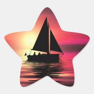Sunset, Sailing Boat in The Sea-39186 Star Sticker