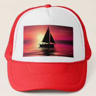 Sunset, Sailing Boat in The Sea-39186 Trucker Hat