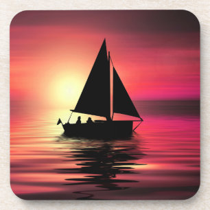 Sunset Sailing Boat On The Sea Art Design Coaster