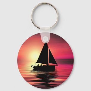 Sunset Sailing Boat On The Sea Art Design Key Ring