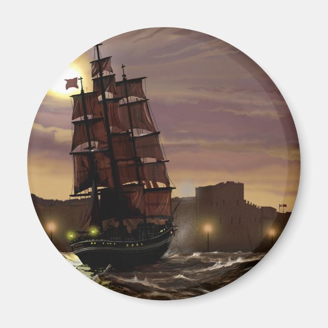 Sunset sailing boat viewed through spyglass. magnet (Front)