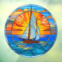 Sunset Sailing Into the Horizon Faux Stained Glass